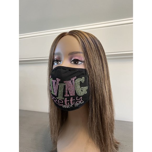 Alpha Kappa Alpha Living Pretty Since 1908 Rhinestone Bling Face Mask Pink - Picture 6 of 11